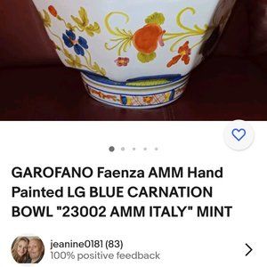 Faenza Garofano AMM Hand Painted ITALY,  SIGNED.